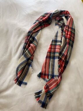 aerie Plaid Fringe Scarf in Red, Blue, Cream, Green